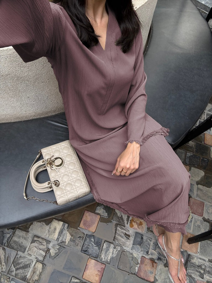 Women's Salmon Wrinkle Free Premium Crush Crepe Fringe Detailing Co-Ord Set