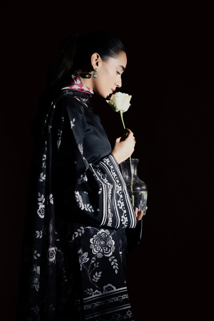 Women's Black Premium Soft Crepe Floral Printed Kaftan Set