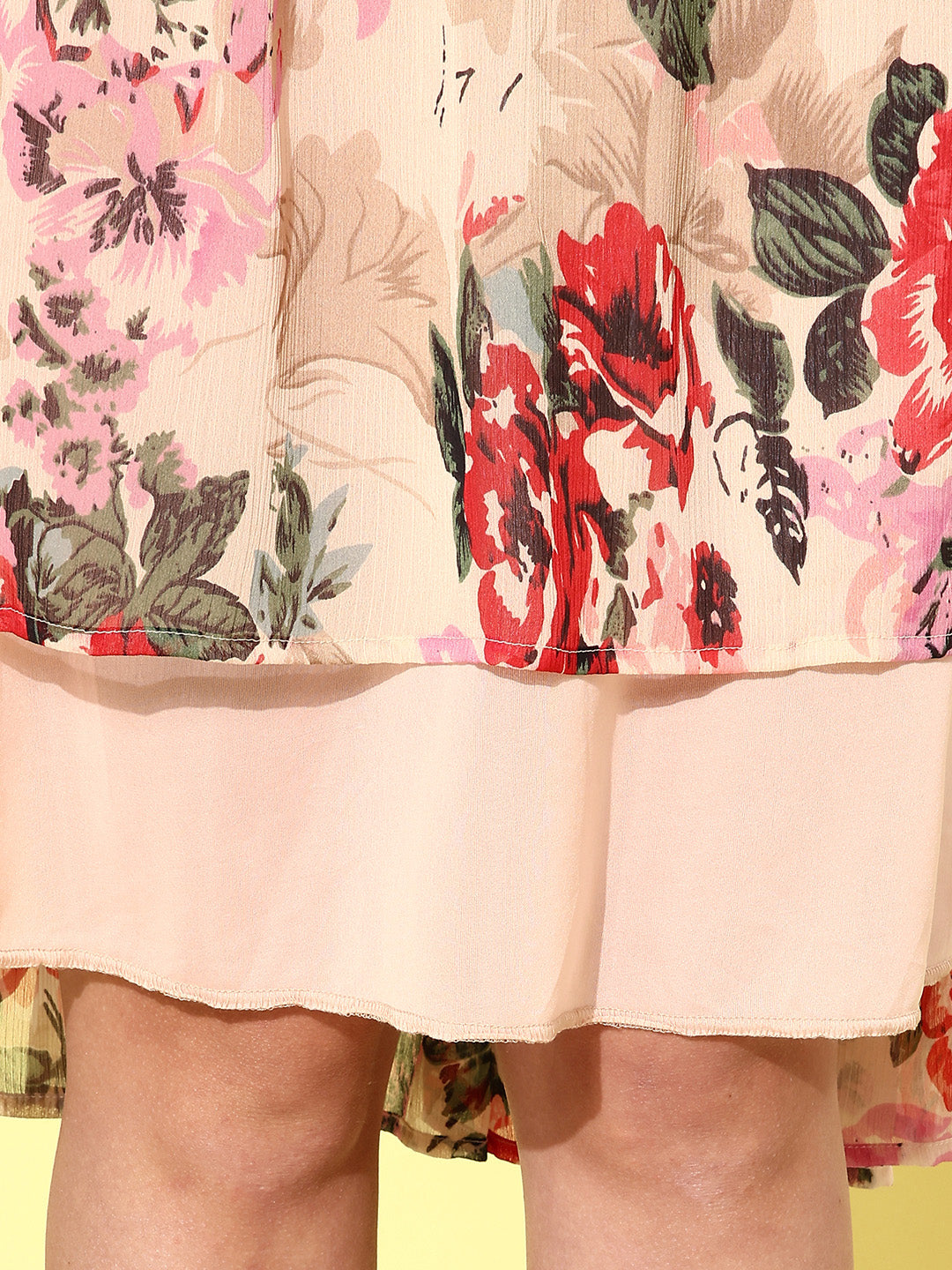 Women's Floral Tier Midi Dress with String Tie Ups- Multi - StyleStone