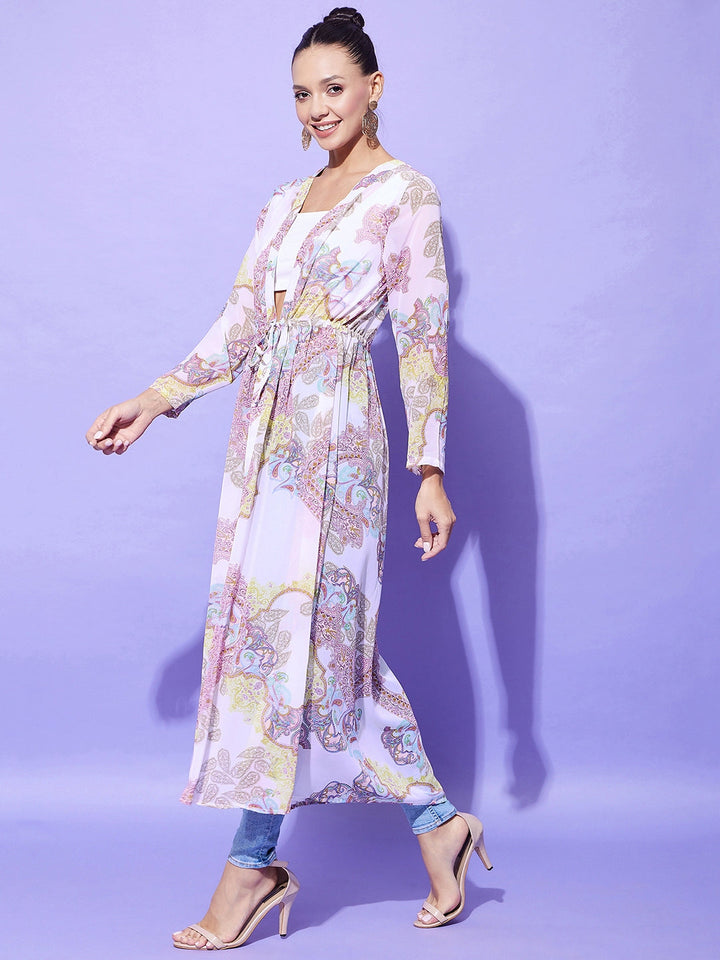 Women's White Paisley Long Shrug - StyleStone