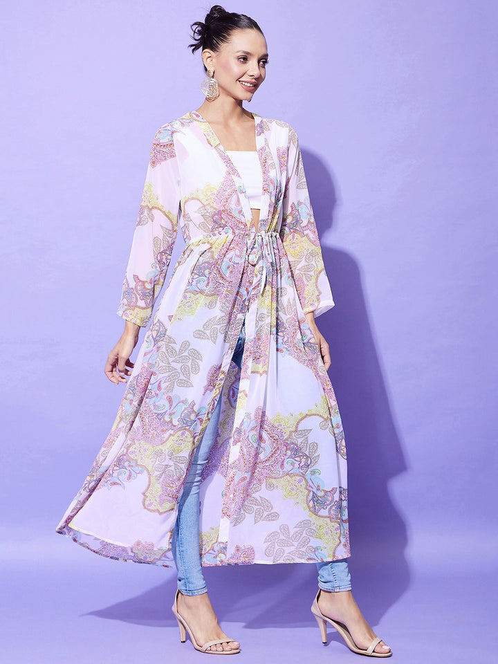 Women's White Paisley Long Shrug - StyleStone