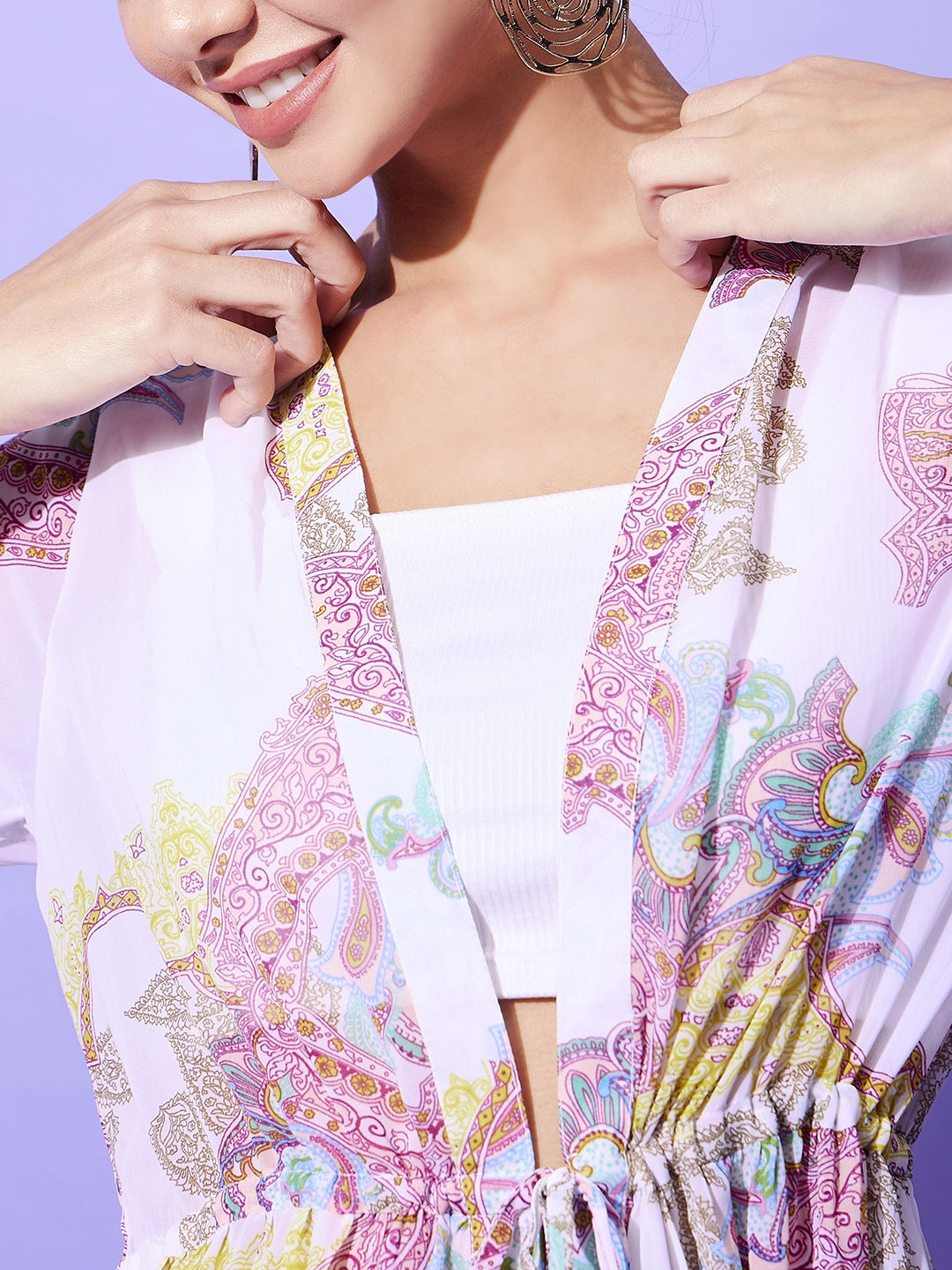 Women's White Paisley Long Shrug - StyleStone