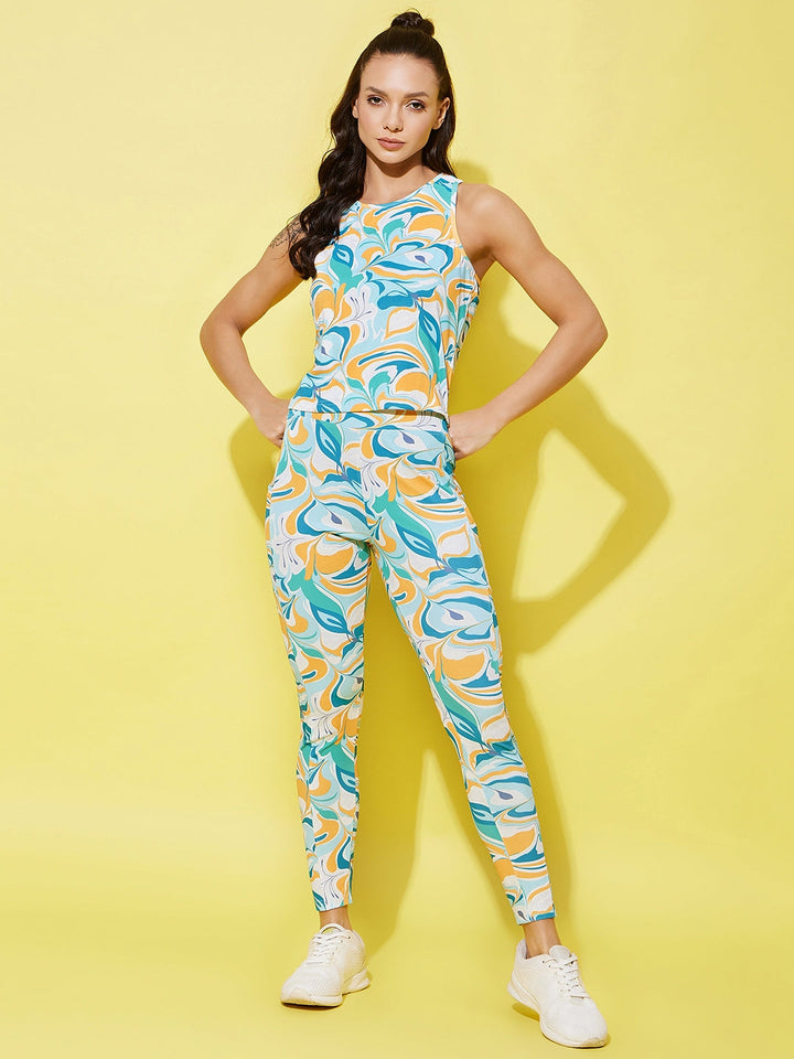 Women's Multi Colored Printed Gym Wear Set - StyleStone