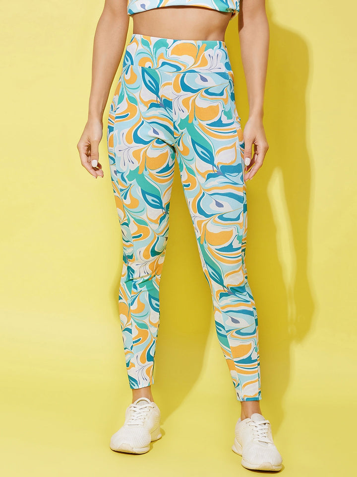 Women's Multi Colored Printed Gym Wear Set - StyleStone