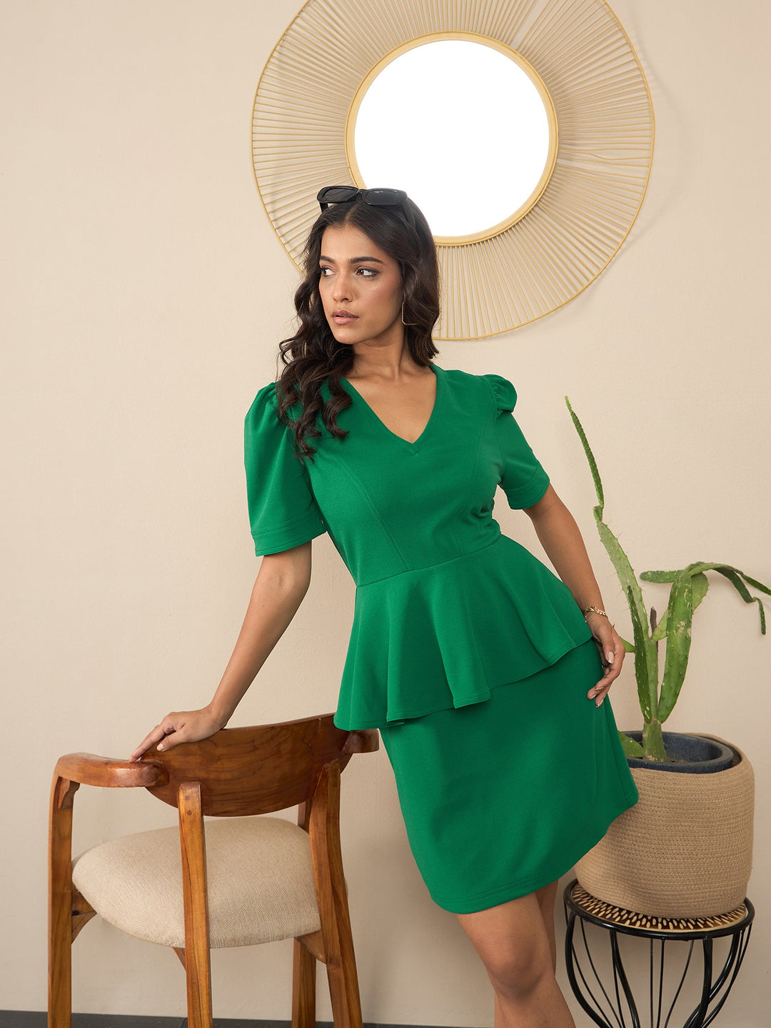 Women's Green Polyester Lycra Solid Dress - Stylestone Blackbeads Women's Green Polyester Lycra Solid Dress - Stylestone Blackbeads
