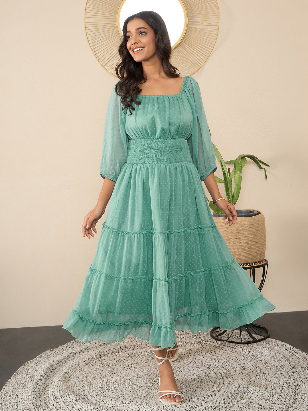 Women's Green Polyester Lycra Solid Dress - Stylestone Blackbeads Women's Green Polyester Lycra Solid Dress - Stylestone Blackbeads