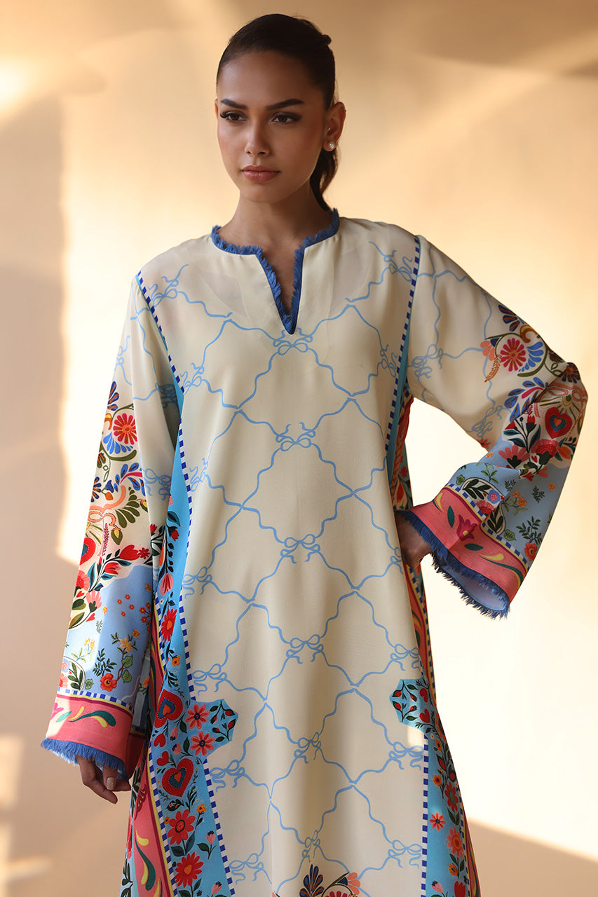 Women's White Premium Soft Crepe Floral Print Kaftan