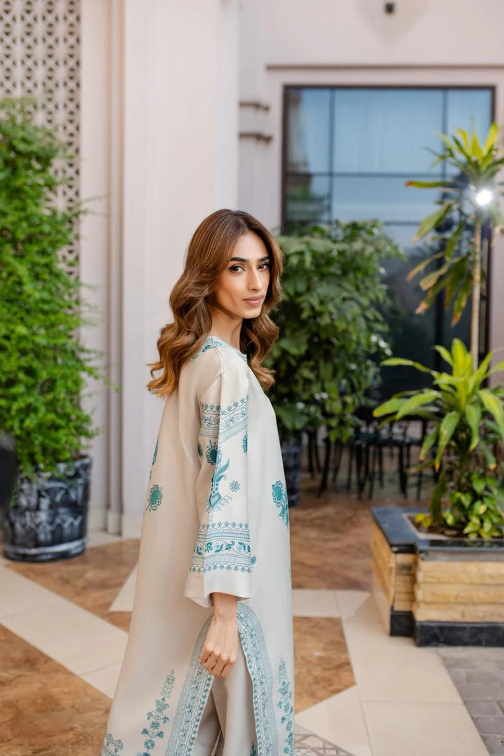 Women's Cream Cotton Satin Blend Floral Print Kaftan Set