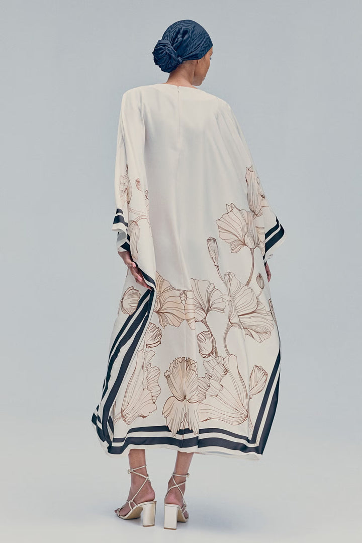 Women's White Heavy Cotton Blend Floral Print Kaftan