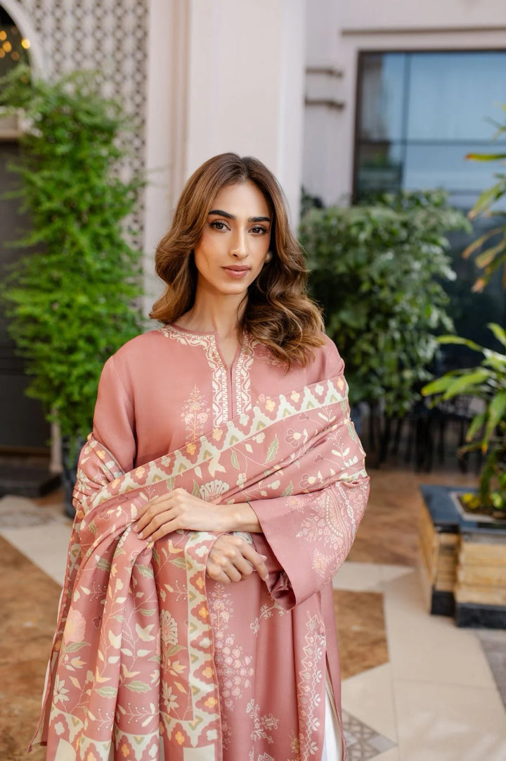 Women's Peach Cotton Satin Blend
Mint Silk Scarf Floral Print Kaftan Set