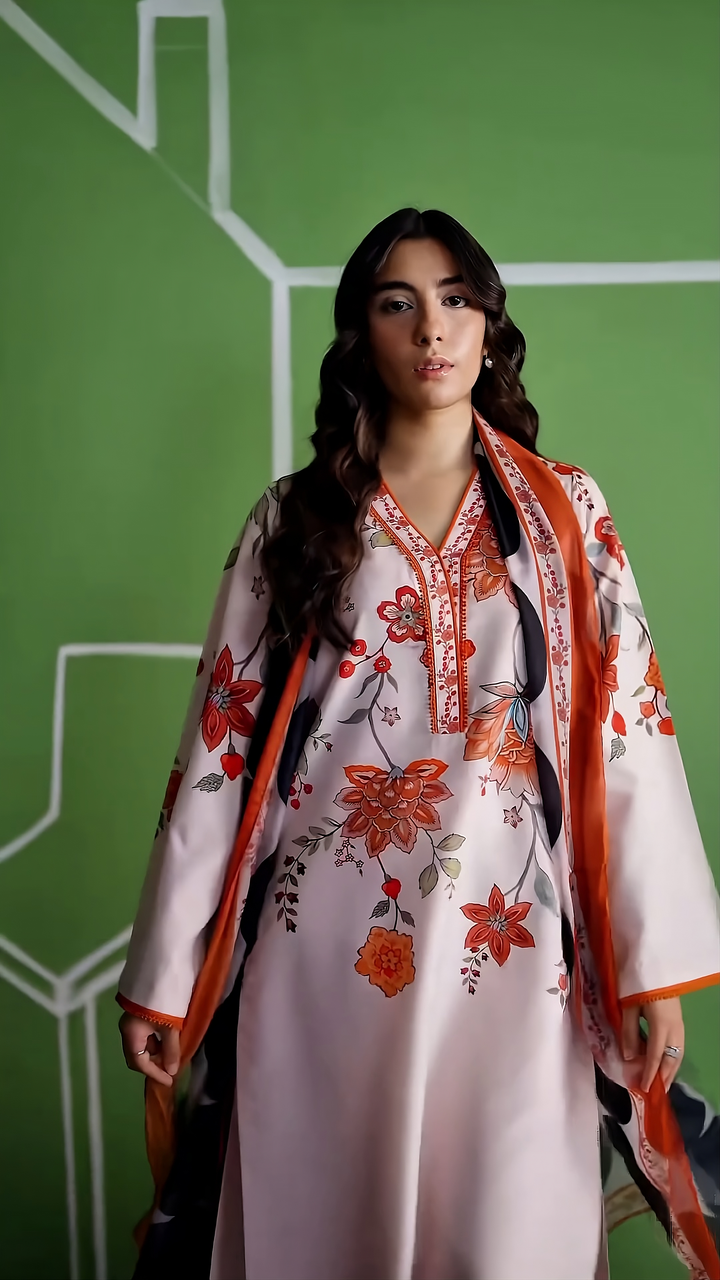 Women's Beige Premium Soft Crepe Floral Printed Kurta Set