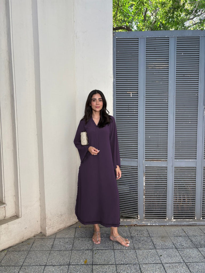 Women's Wine Wrinkle Free Premium Crush Crepe Fringe Detailing Co-Ord Set