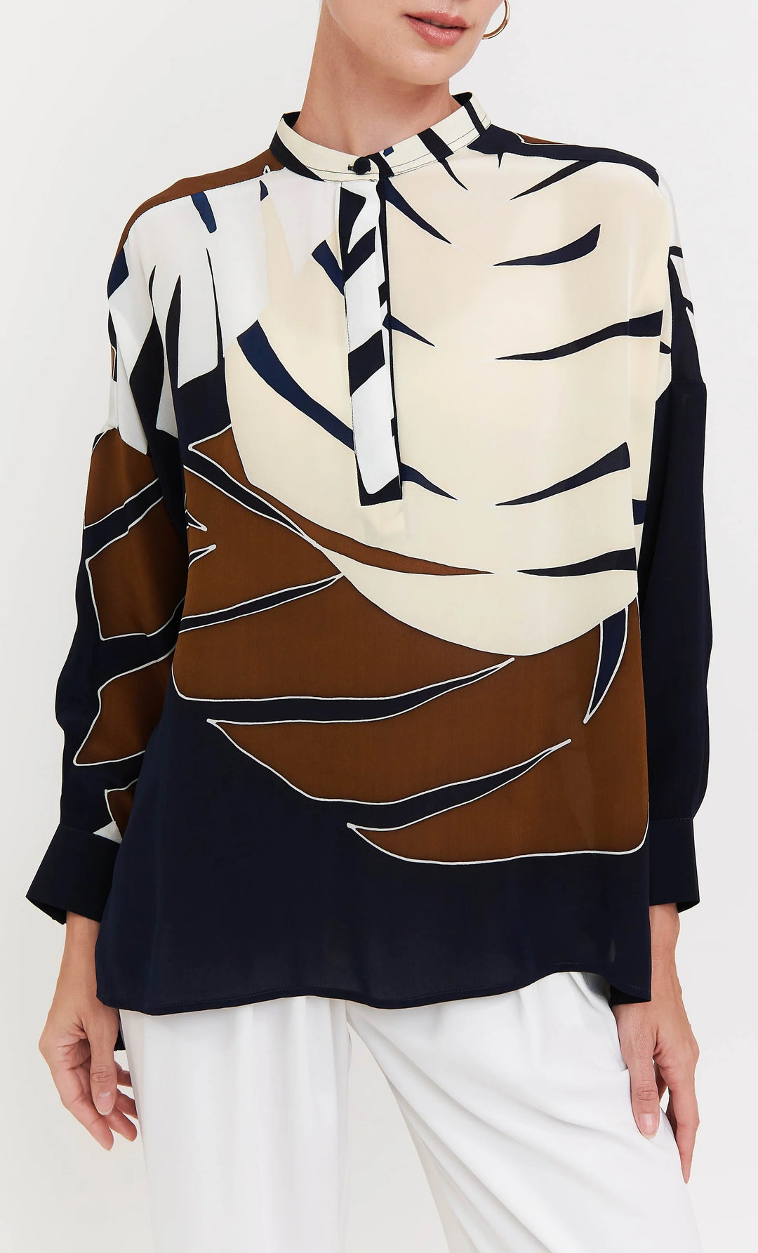 Women's Multi Color Roman Silk Blend Floral Print Top - BlackBeads