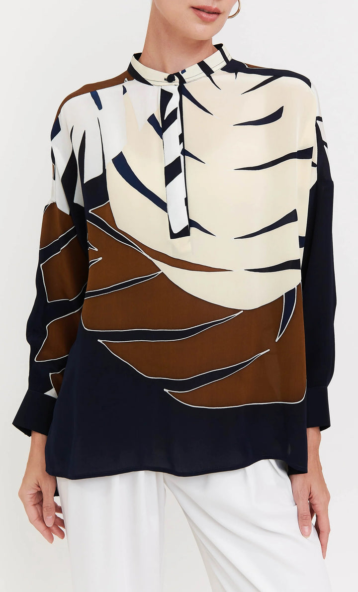 Women's Multi Color Roman Silk Blend Floral Print Top - BlackBeads