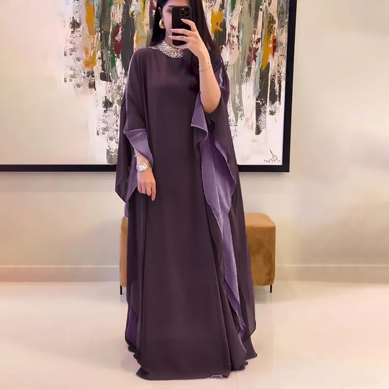 Women's Wine 2 Layer Georgette Chiffon Drapped Sleeves Kaftan