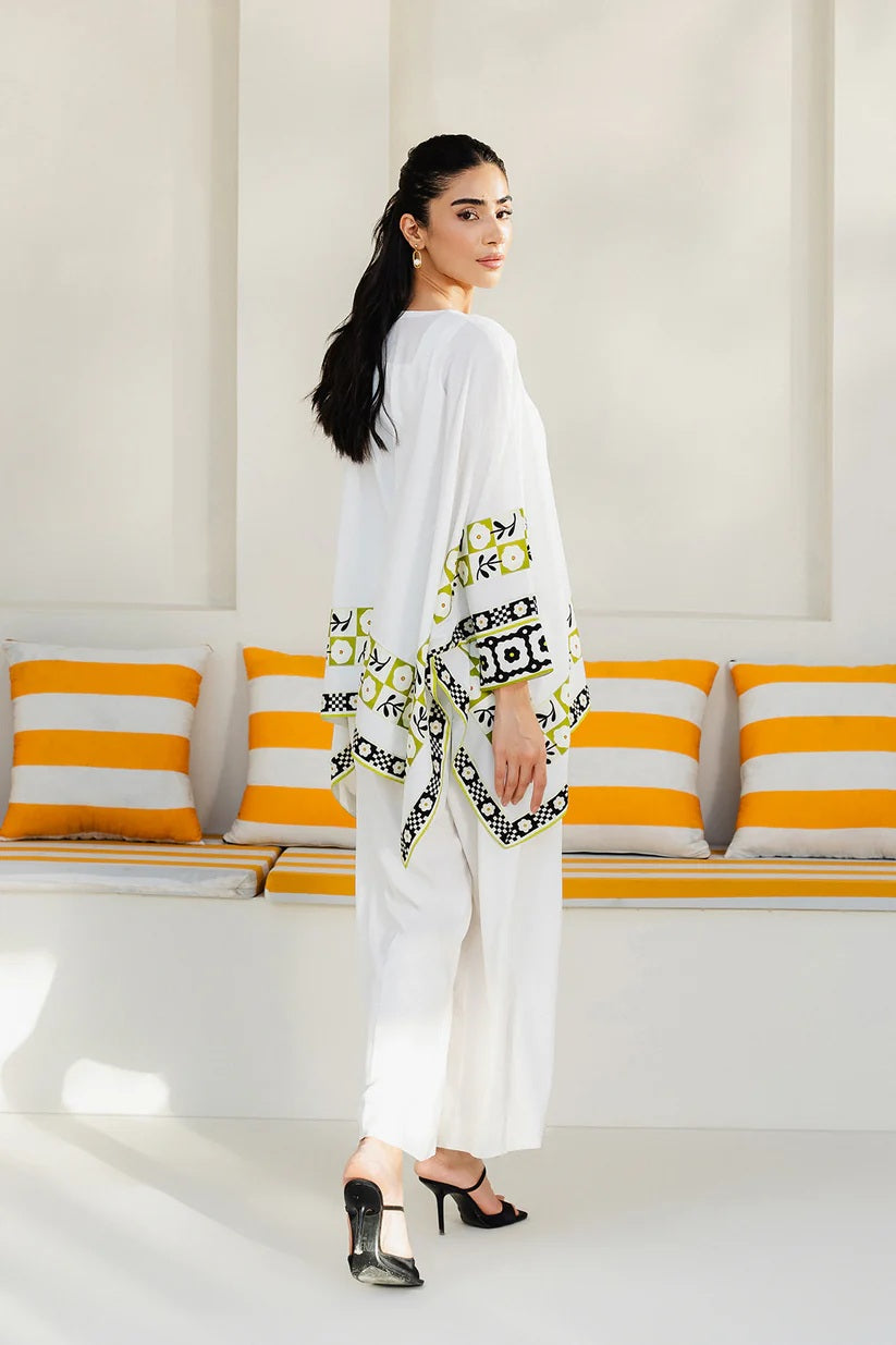 Women's white Premium Matty Printed Kaftan Set