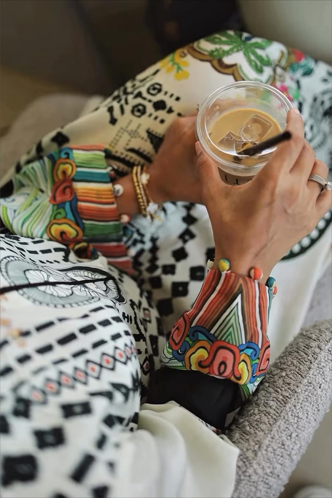 Women's White Crepe Floral Print Kaftan