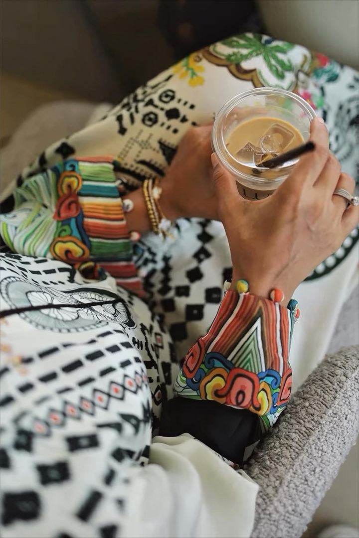 Women's White Crepe Floral Print Kaftan