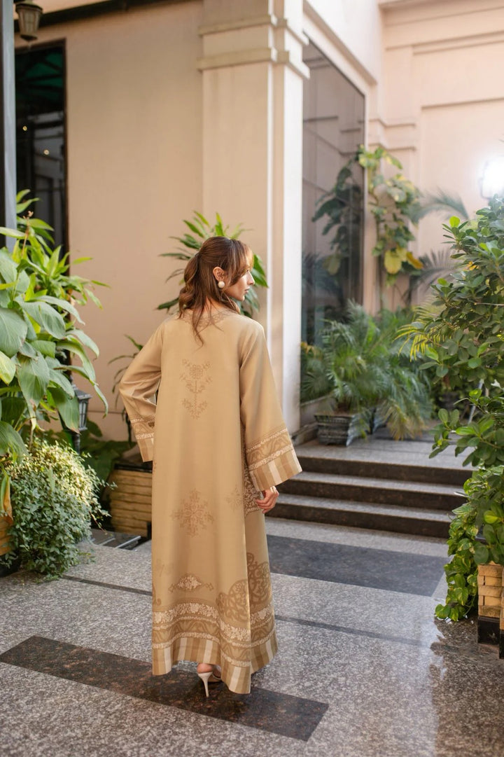 Women's Light Brown Soft Cotton Satin Blend Floral Print Kaftan