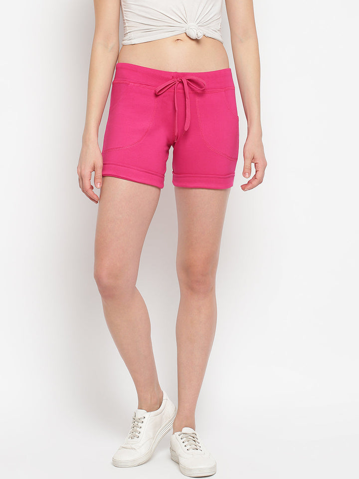 Women's Pink Cotton Shorts - StyleStone
