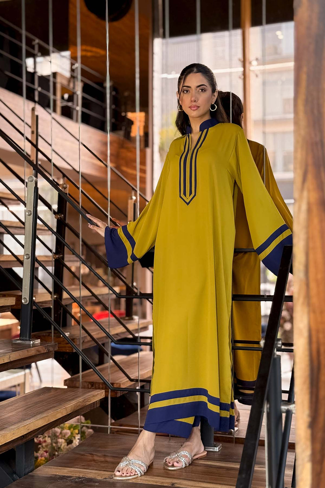 Women's Mustard Berry Crepe Plain Kaftan Set