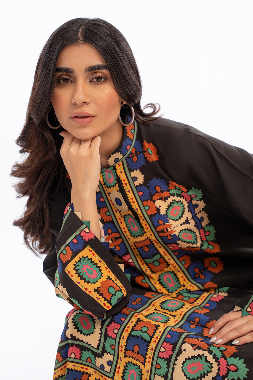 Women's Brown French Moss Floral Print Kaftan Set