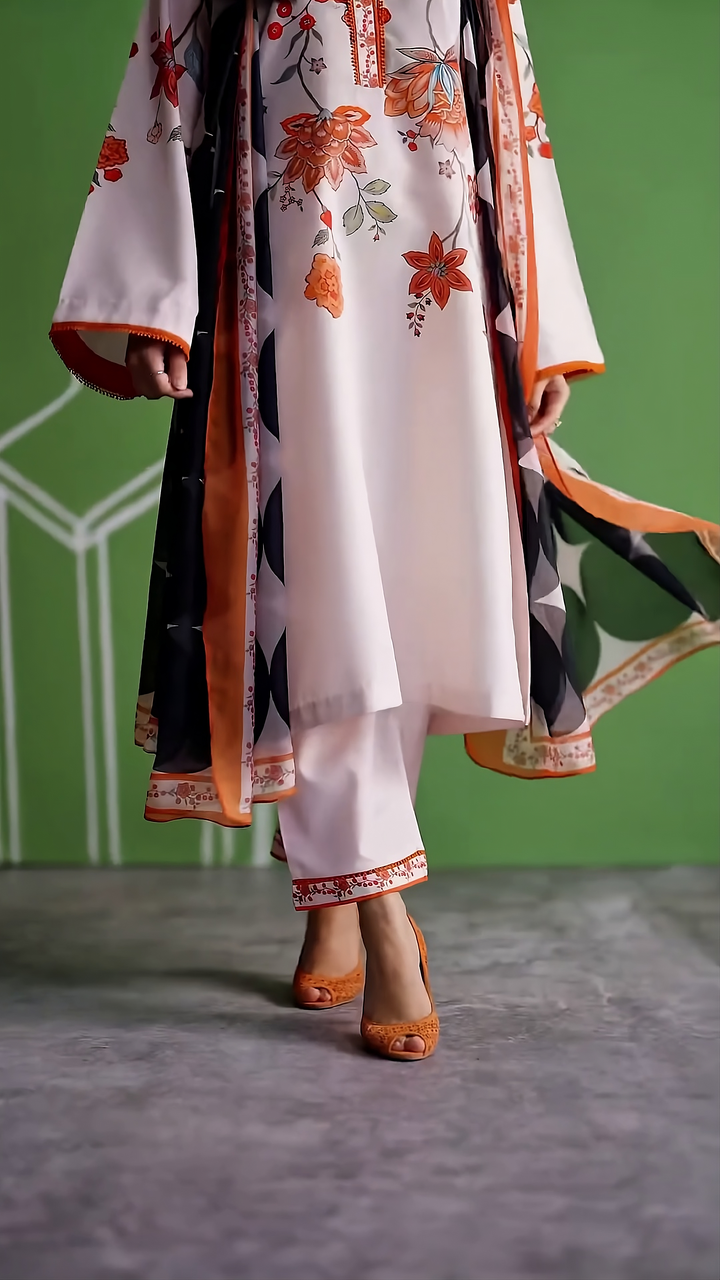 Women's Beige Premium Soft Crepe Floral Printed Kurta Set