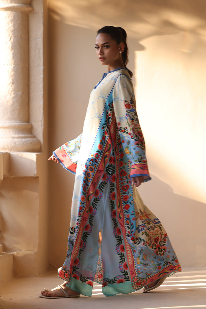 Women's White Premium Soft Crepe Floral Print Kaftan