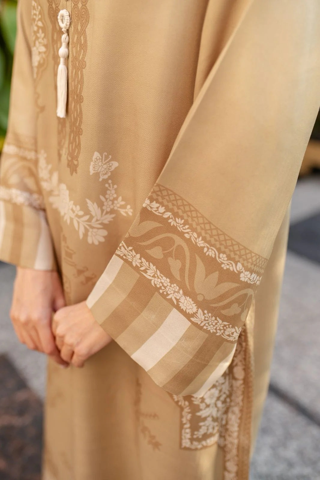 Women's Light Brown Soft Cotton Satin Blend Floral Print Kaftan