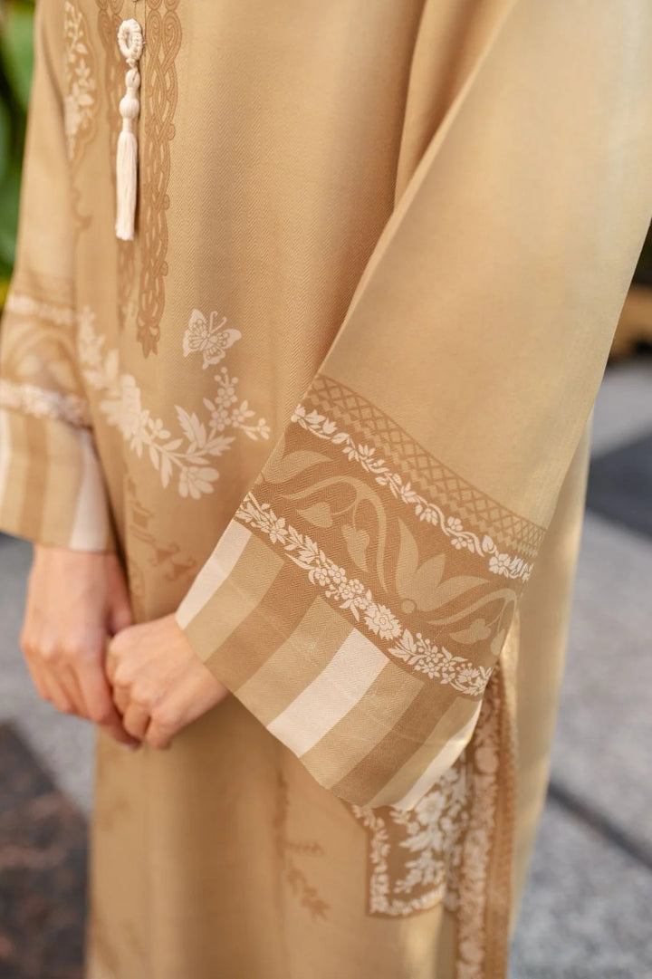 Women's Light Brown Soft Cotton Satin Blend Floral Print Kaftan