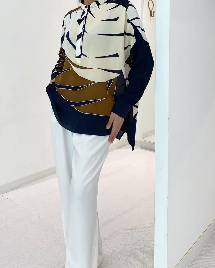 Women's Multi Color Roman Silk Blend Floral Print Top - BlackBeads