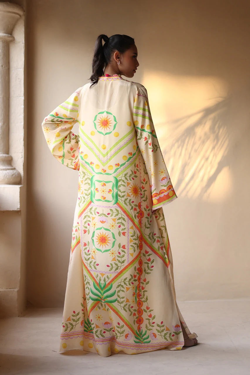 Women's Cream Soft Crepe - Resham Tassel Printed Kaftans