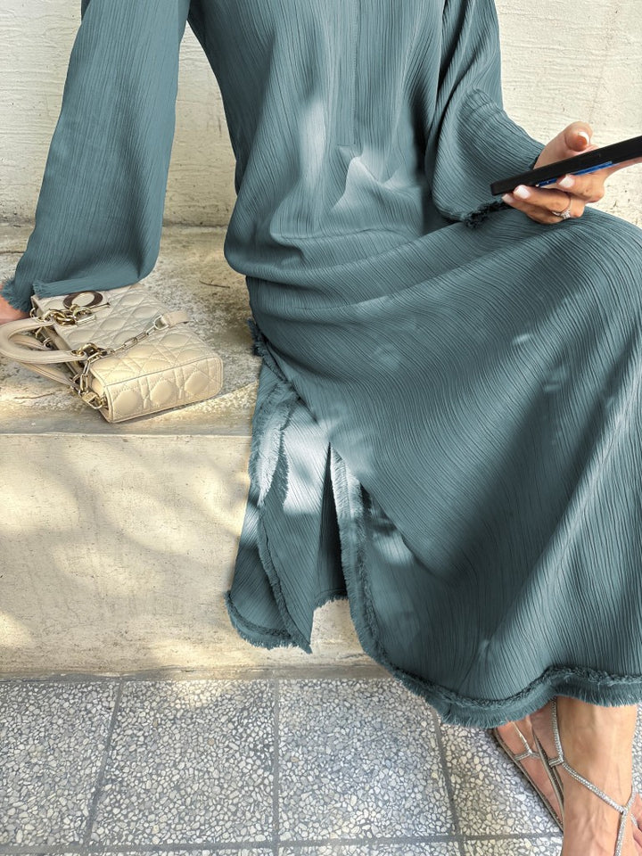 Women's Teal Wrinkle Free Premium Crush Crepe Fringe Detailing Co-Ord Set