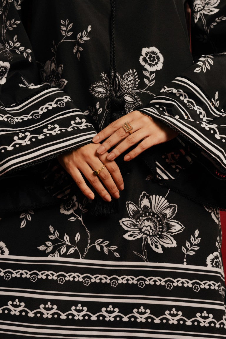 Women's Black Premium Soft Crepe Floral Printed Kaftan Set