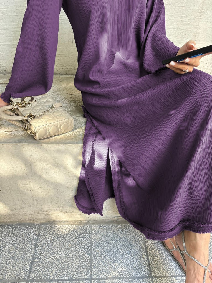 Women's Wine Wrinkle Free Premium Crush Crepe Fringe Detailing Co-Ord Set