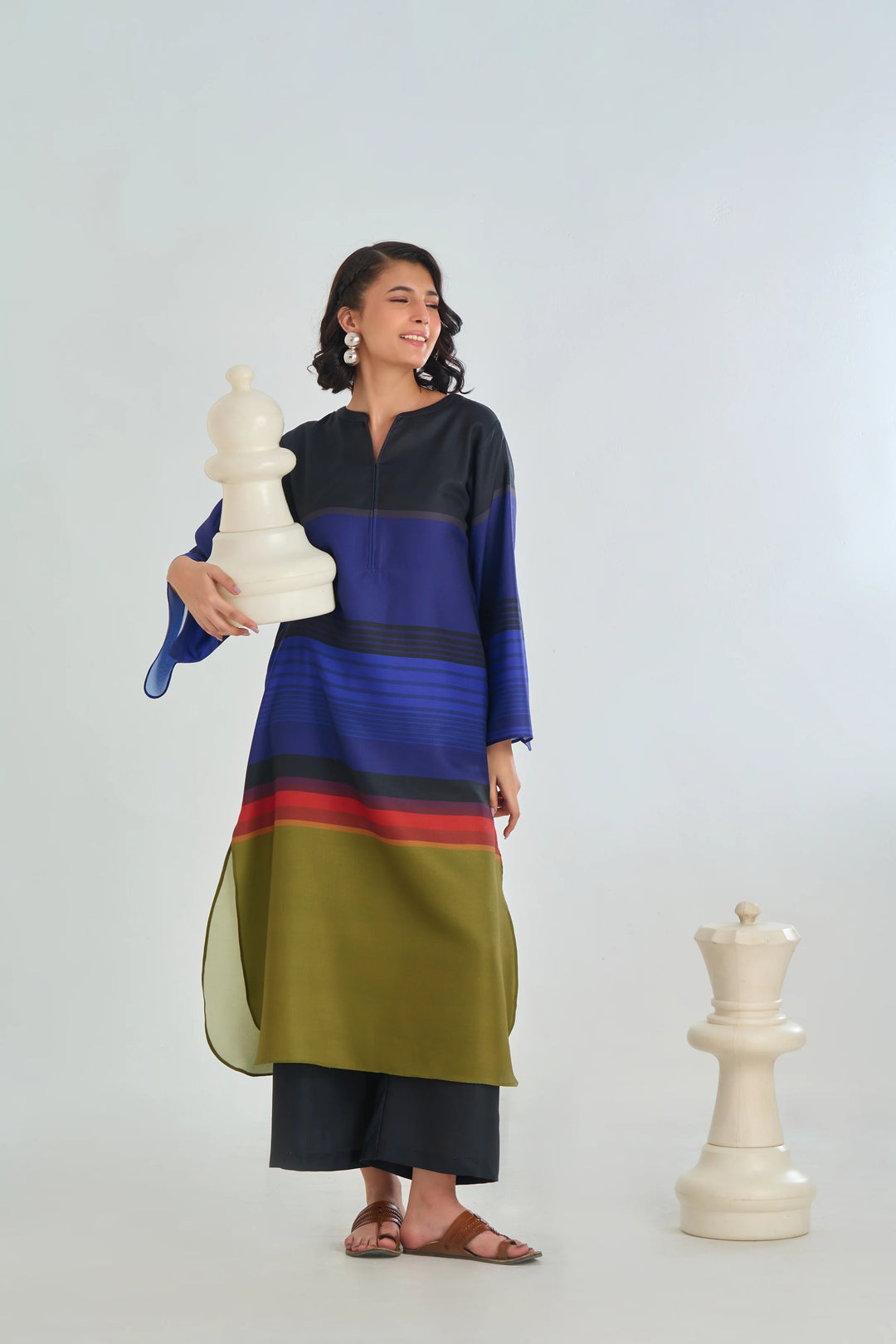 Women's Multi color Midnight Spectrum Straight Kurta Set