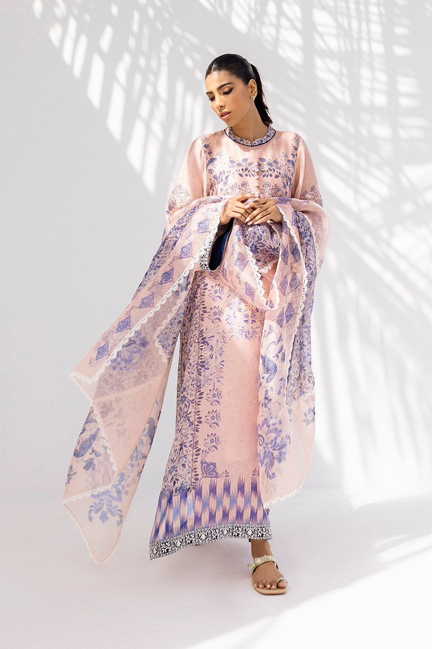 Women's Peach Georgette Double Layer Heavy Lace Work Kaftan Set