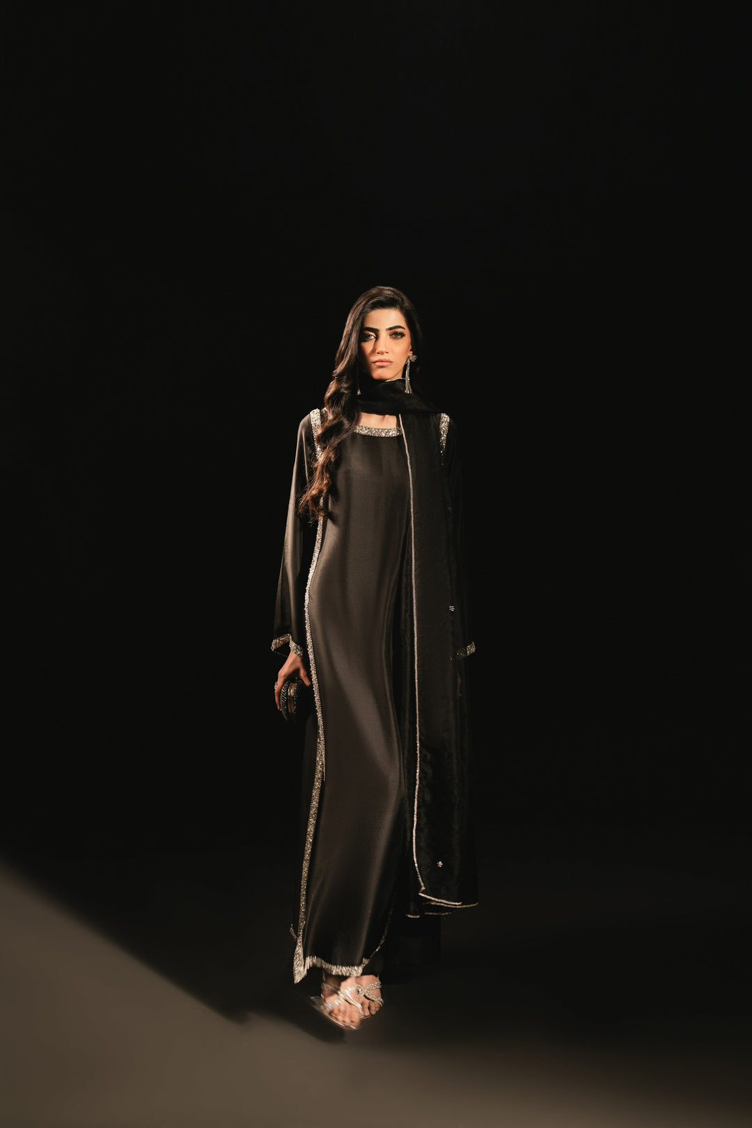 women's Black Embroidered Salwar Suit with Dupatta