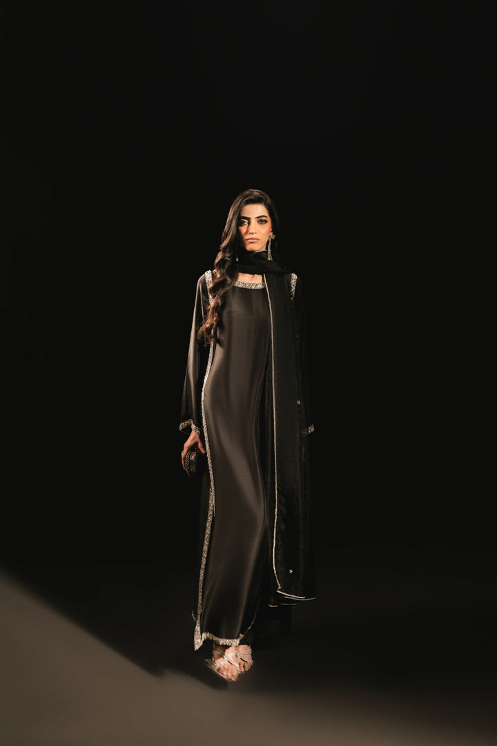 women's Black Embroidered Salwar Suit with Dupatta