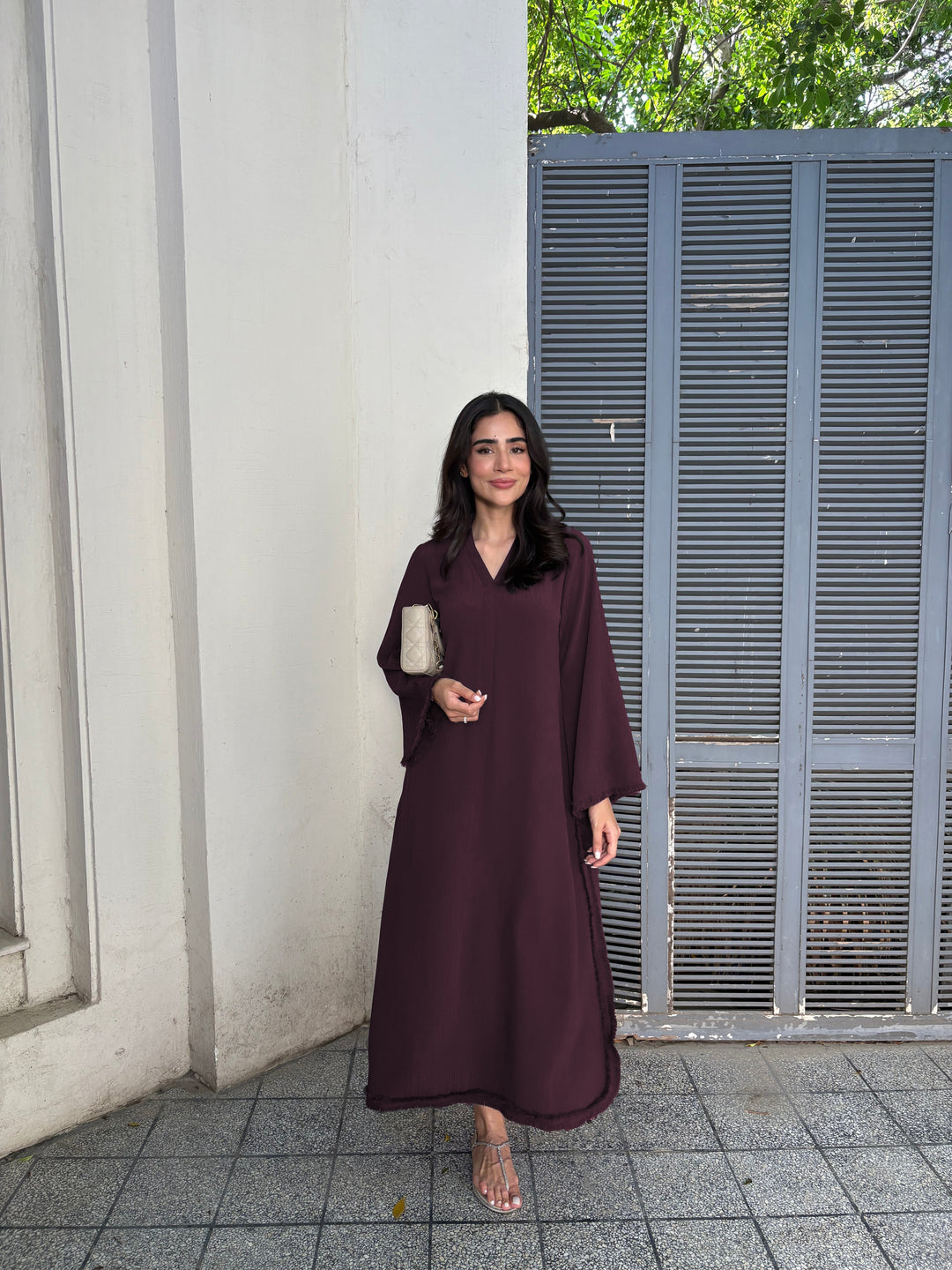 Women's Burgundy Wrinkle Free Premium Crush Crepe Fringe Detailing Co-Ord Set