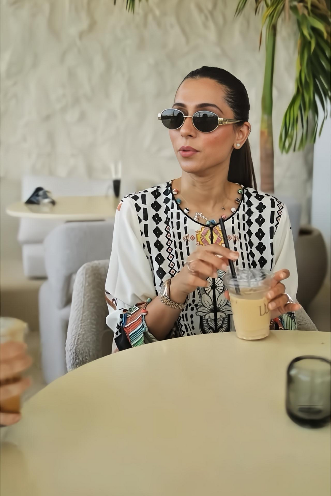 Women's White Crepe Floral Print Kaftan