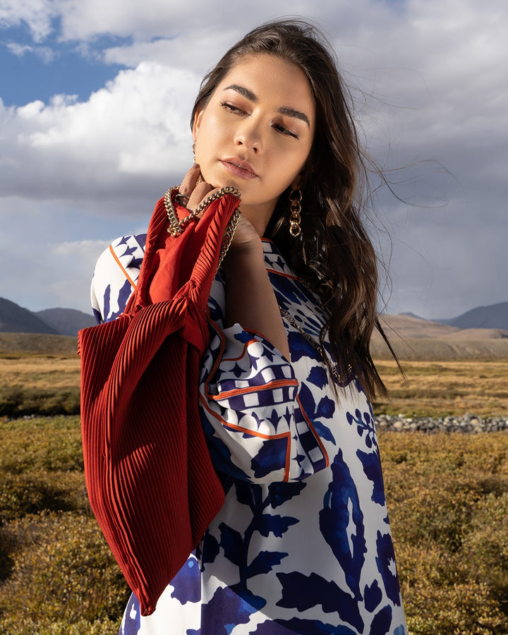 Women's White Premium Matty Floral Print Kaftan Set