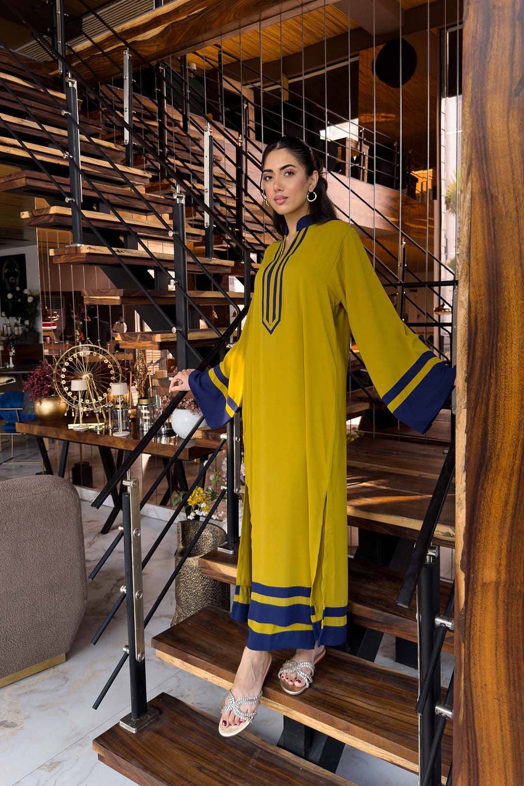 Women's Mustard Berry Crepe Plain Kaftan Set