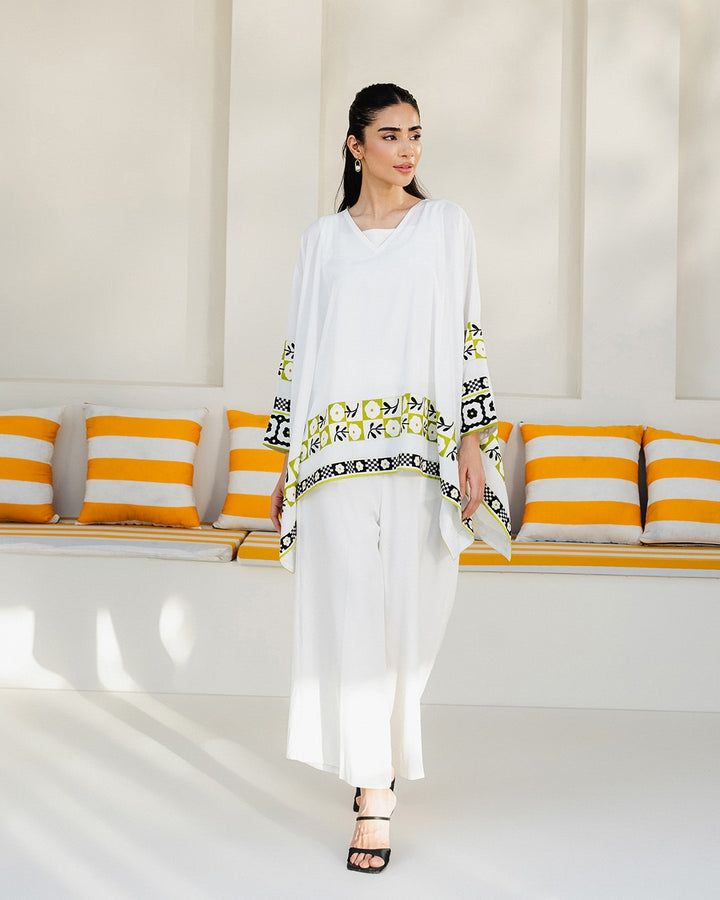 Women's white Premium Matty Printed Kaftan Set