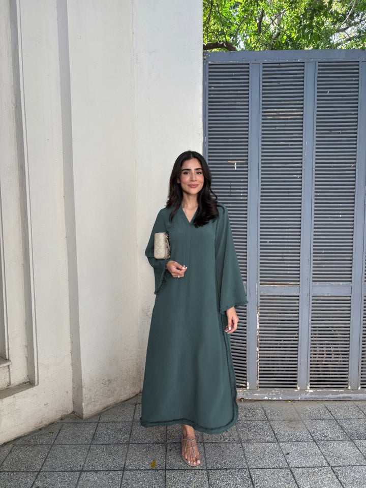 Women's Teal Wrinkle Free Premium Crush Crepe Fringe Detailing Co-Ord Set