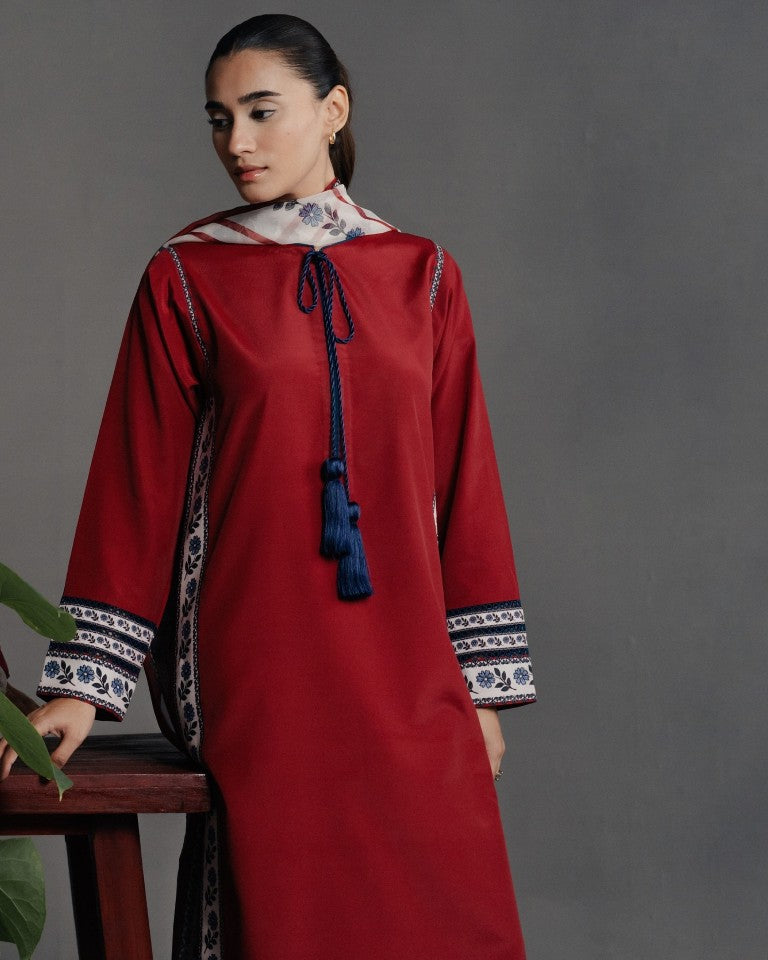 Women's Maroon Premium Soft Crepe Lace Work Kurta Set