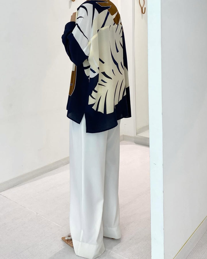 Women's Multi Color Roman Silk Blend Floral Print Top - BlackBeads