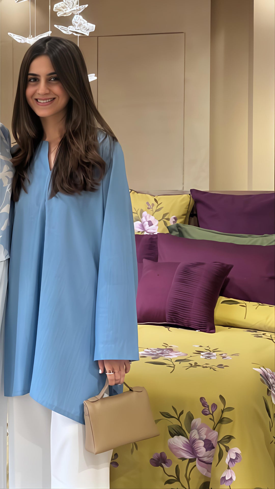 Women's Blue Silk Plain Tunic Set