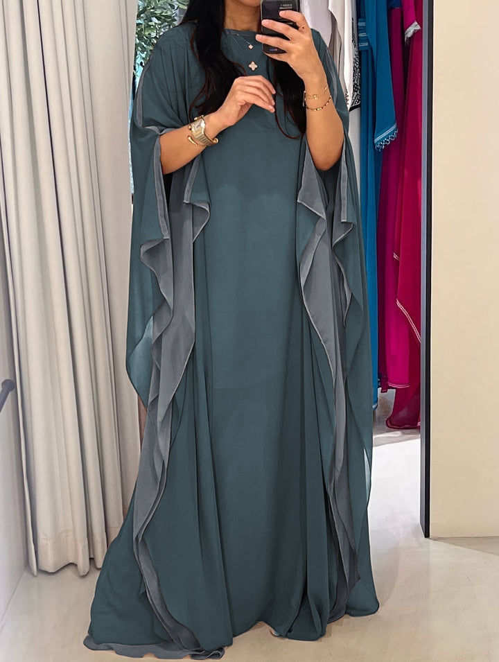 Women's Marine 2 Layer Georgette Chiffon Drapped Sleeves Kaftan