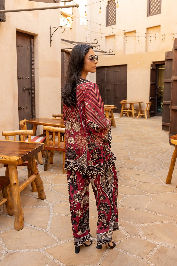 Women's Maroon Median Silk Crepe Printed Co-Ord Sets